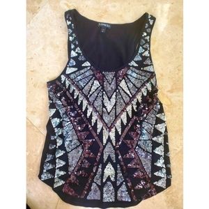 Express silver sequin black top